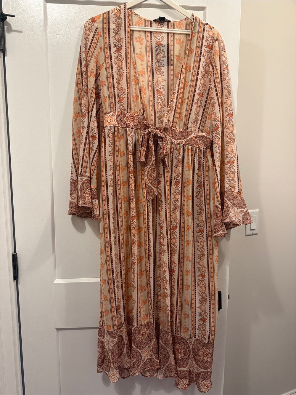 Forever 21 Cream and Rust Boho Tie-Waist Maxi Swim Coverup